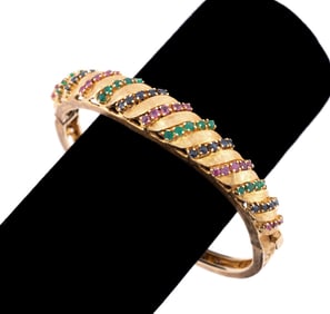 SAPPHIRE, PINK SAPPHIRE & EMERALD 14K YG BRACELET