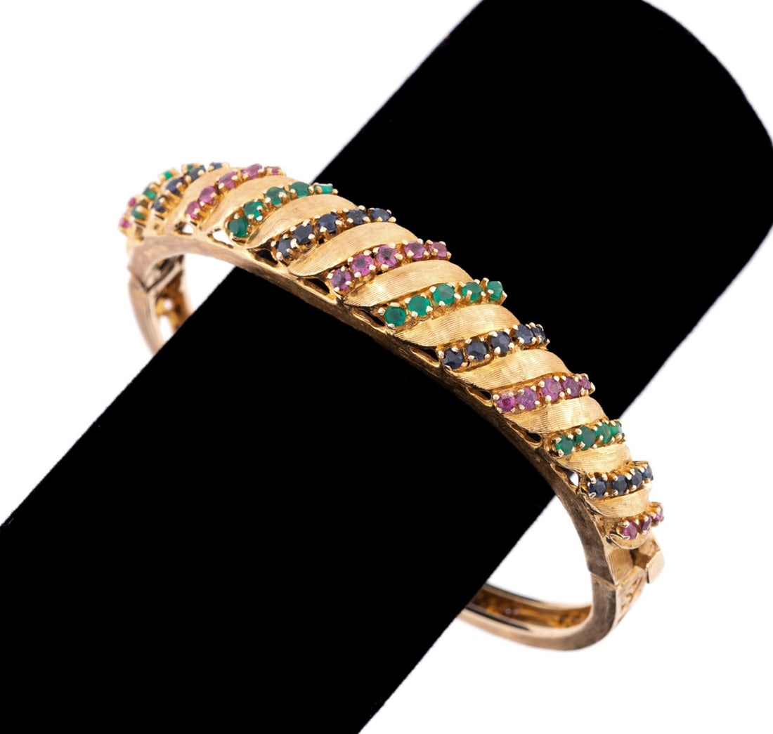 SAPPHIRE, PINK SAPPHIRE & EMERALD 14K YG BRACELET (1 of 6)