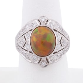 FIRE OPAL & DIAMOND 18K WHITE GOLD RING