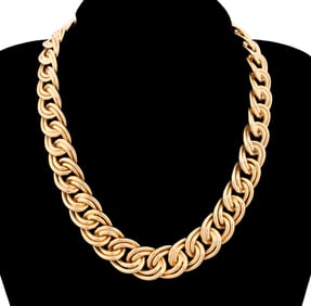 BOLD GRADUATED DOUBLE LINK 18K YG NECKLACE