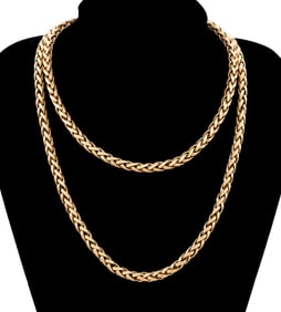 ITALIAN 36" WOVEN WHEAT CHAIN 18K YG NECKLACE