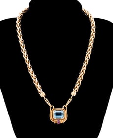 14.38CT AQUAMARINE & SAPPHIRE PENDANT NECKLACE