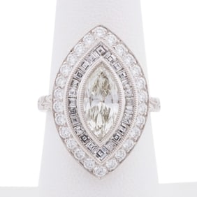 2.76CTW NAVETTE FORM DIAMOND PLATINUM DINNER RING