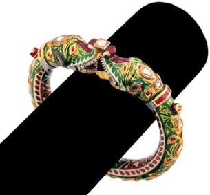 RUBY, DIAMOND & ENAMEL 22K GOLD DRAGON BRACELET