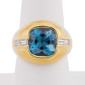 3.75CT MOZAMBIQUE AQUAMARINE & DIAMOND 18K YG RING