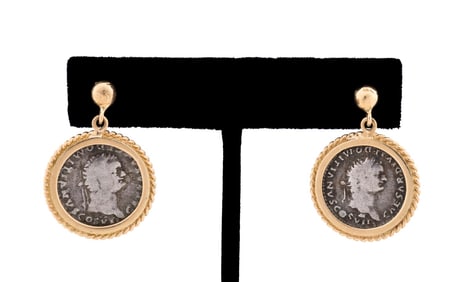PAIR OF ROMAN COINS MOUNTED IN 18K GOLD EARRINGS