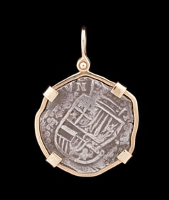 ATOCHA STYLE SILVER COIN PENDANT, IN 14K YG