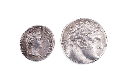PHOENICIAN SHEKEL AND TIBERIUS DENARIUS COINS