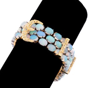 40CTW OPAL & DIAMOND THREE ROW BUCKLE BRACELET