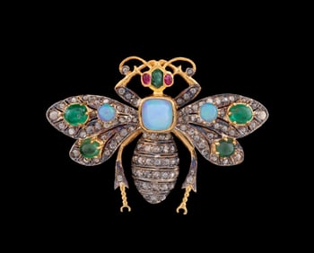 1CTW DIAMOND, OPAL & EMERALD BEE PIN PENDANT