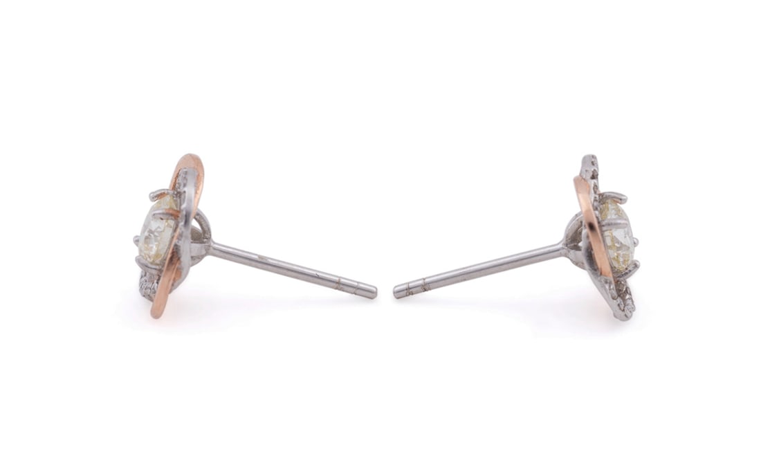 MODERN 1.27CTW DIAMOND STUD TWO-TONE EARRINGS (1 of 4)