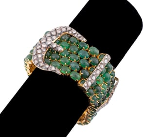 100CTW EMERALD & DIAMOND BUCKLE BRACELET
