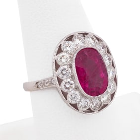 3.25CT PINK TOURMALINE & DIAMOND 18K WG RING