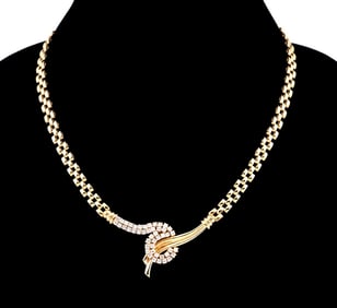 DIAMOND & 14K YG SWIRL PANEL NECKLACE