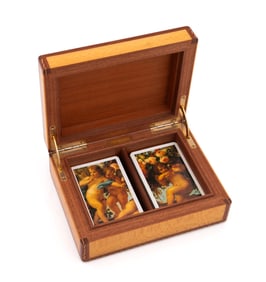 HERMES MARQUETRY INLAID PLAYING CARD BOX