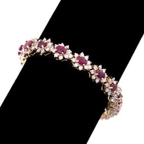 RUBY, DIAMOND & 14K GOLD BRACELET