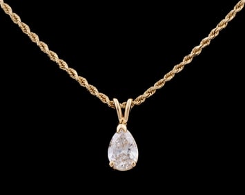PEAR SHAPED DIAMOND & 14K GOLD NECKLACE