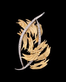 DIAMOND & TWO TONE 18K GOLD BROOCH