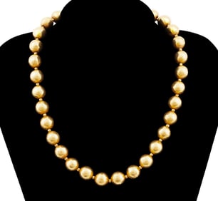 WAX FILLED 18K YELLOW GOLD HAMMERED BEAD NECKLACE