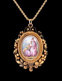 15K YG PORCELAIN PENDANT & 14K YG CHAIN