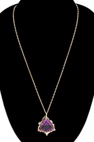 AMETHYST, DIAMOND & 14K YG PENDANT NECKLACE