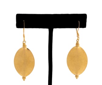 FLAT OVAL 18K & 20K YELLOW GOLD DANGLE EARRINGS