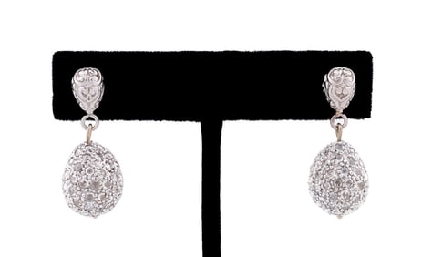 PAVE DIAMOND DROP 18K WHITE GOLD EARRINGS