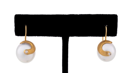 SOUTH SEA PEARL EARRINGS WITH DIAMOND ACCENT