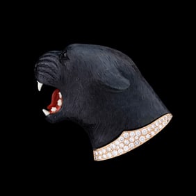 LABRADORITE & DIAMOND PANTHER HEAD SHAPED PIN