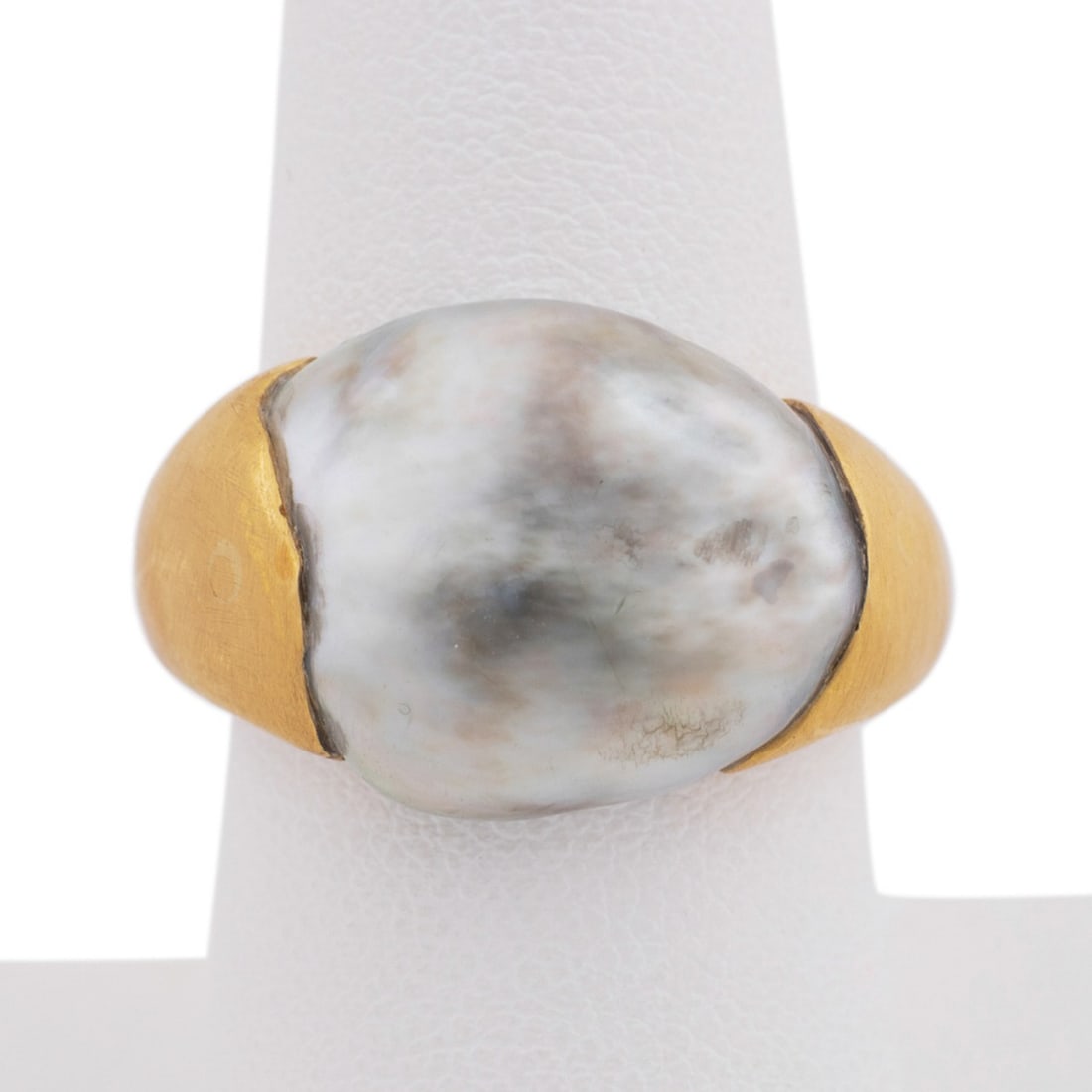 MODERN PLATINUM SILVER PEARL 22K YELLOW GOLD RING (1 of 7)