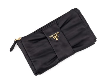 PRADA BLACK NAPPA LEATHER 'FIOCCO' BOW CLUTCH