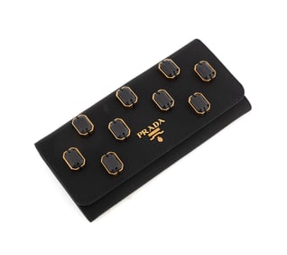 PRADA BLACK TESSUTO NYLON PIETRE JEWELED WALLET
