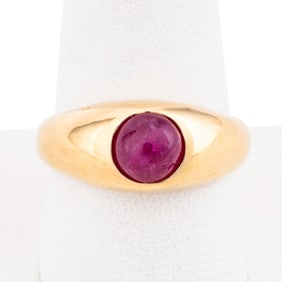 2.32 CT RUBY CABOCHON GYPSY RING, 14K YG