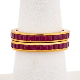 TWO RUBY 14K YELLOW GOLD ETERNITY BANDS