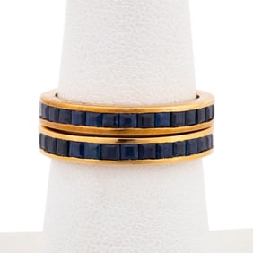 TWO BLUE SAPPHIRE 14K YELLOW GOLD ETERNITY RINGS