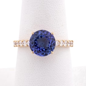 BEN KHO, 2.52CT TANZANITE & DIAMOND 14K YG RING