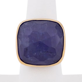 MODERN ROSE CUT TANZANITE STERLING & 18K YG RING