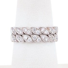 TWO NAVETTE MOTIF DIAMOND 18K WHITE GOLD BANDS