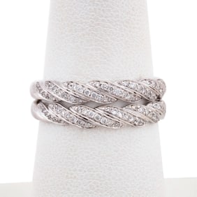 TWO TWISTED PAVE DIAMOND 18K WHITE GOLD BANDS