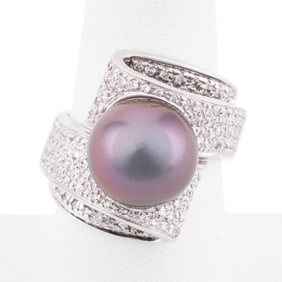 12MM TAHITIAN BLACK PEARL & DIAMOND PAVE RING