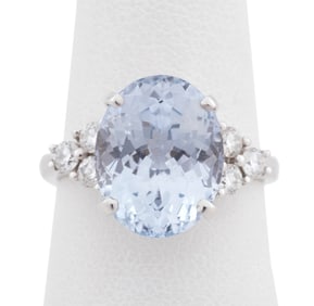 LIGHT BLUE SAPPHIRE & DIAMOND 18K WG RING