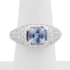 LIGHT BLUE SAPPHIRE & PAVE DIAMOND 18K WG RING