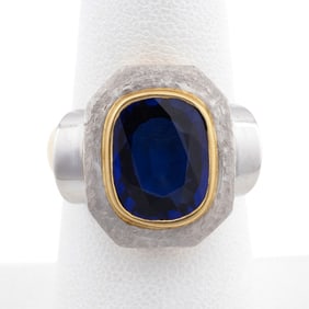 3.95CT BLUE SAPPHIRE PLATINUM & 18K YG MODERN RING
