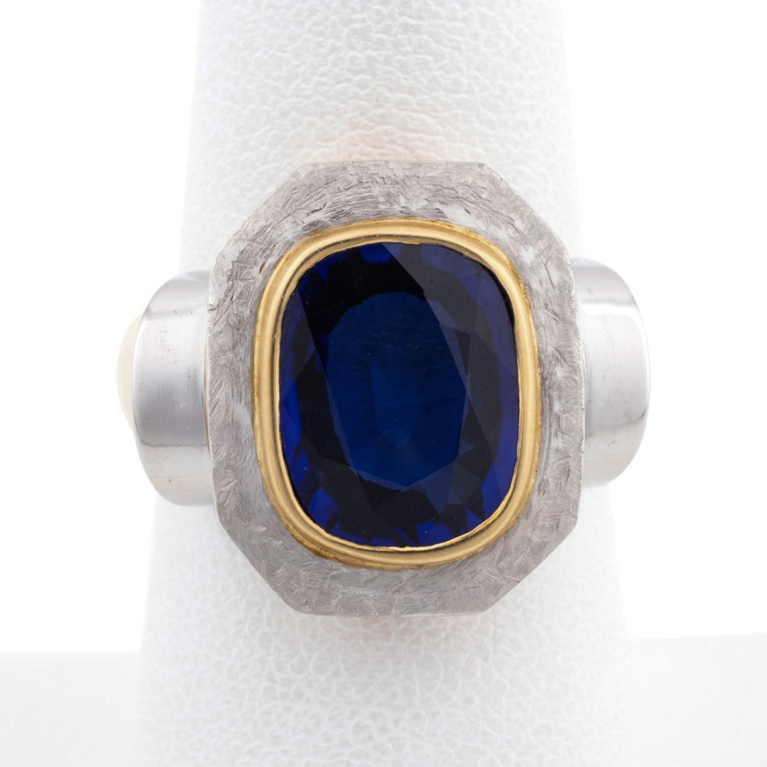 3.95CT BLUE SAPPHIRE PLATINUM & 18K YG MODERN RING (1 of 7)