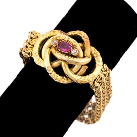 RUBY, DIAMOND & 14K YG KNOTTED BRACELET