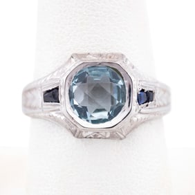 BLUE TOPAZ, SAPPHIRE & 18K RING