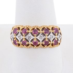 RUBY, DIAMOND & 14K YELLOW GOLD BAND RING
