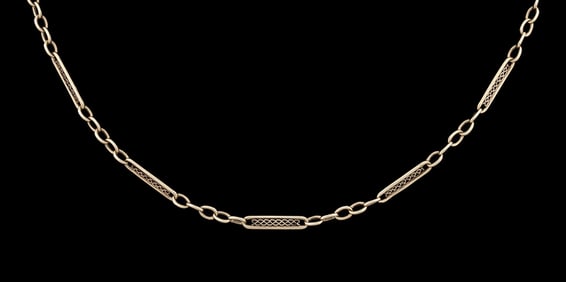 14K YELLOW GOLD BAR LINK CHAIN NECKLACE