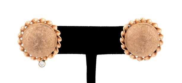 14K YELLOW GOLD & DIAMOND BUTTON EARRINGS