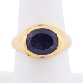 DARK VIOLET IOLITE, DIAMOND & 18K RING